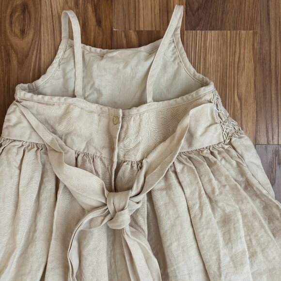 Janie & Jack Linen Smocked Bib Rosettes Tie Back Dress Girl's 5 - Picture 11 of 12